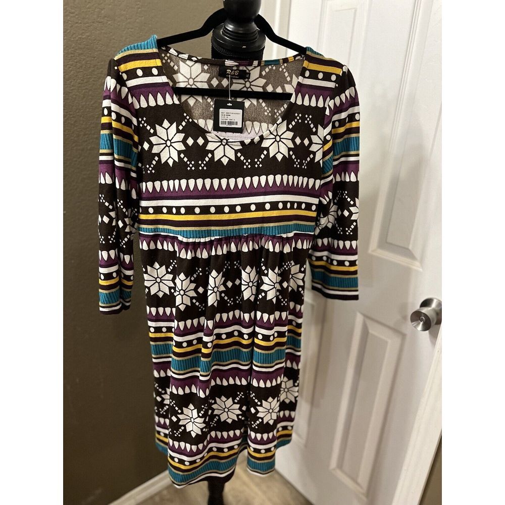 NWT R&B COLLECTION SCOOP NECK 3/4 SLEEVE SOFT STRETCHY‎ DRESS SIZE XL